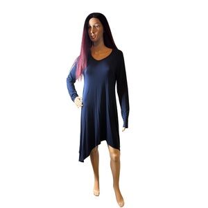 Go Couture Navy Blue Long Sleeve Asymmetrical Hem Dress Size XL– Good Condition